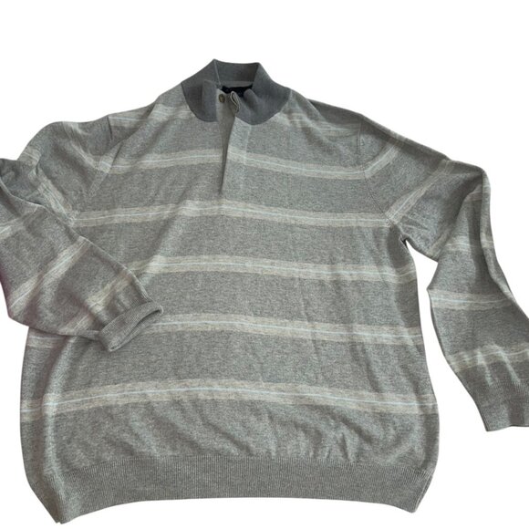 Brooks Brothers AS NEW cotton silk cashmere gray striped quarter button sweater - Picture 1 of 3